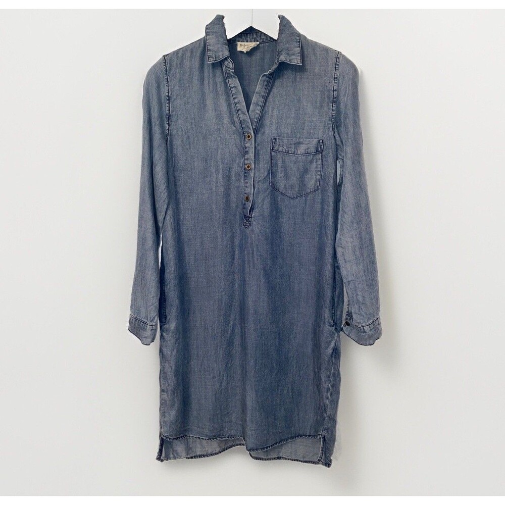 BEFORE YOU Sz  S Denim Chambray Dress Knee Length w/ Pockets Adjustable Sleeves